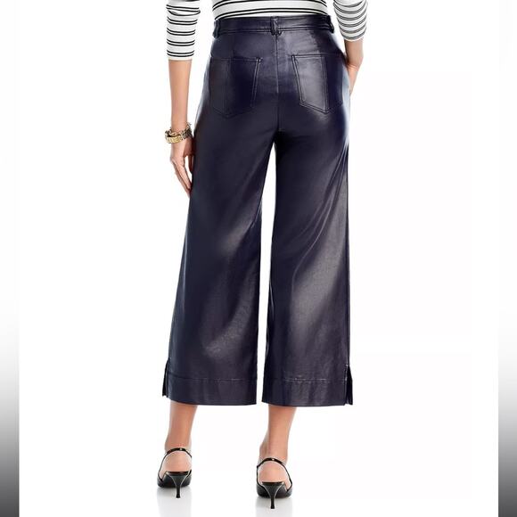 Cinq A Sept Benji Vegan Leather Cropped Seam Navy Flare Leg Pants 14 - Picture 10 of 12